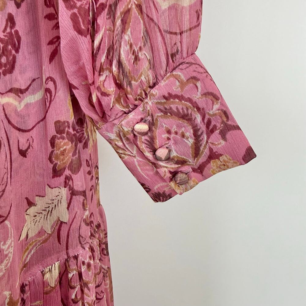MISA Los Angeles Sheer Chiffon Maxi Dress Button-Down XS Pink/Brown - Picture 9 of 10